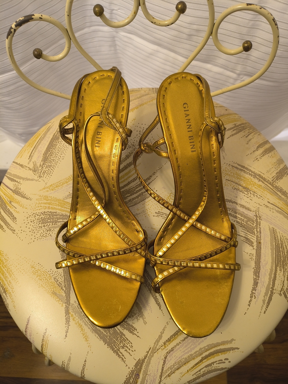 Gianni Bini Gold Strappy Heeled Sandals